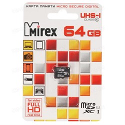 Флеш карта microSD 64GB Mirex microSDXC Class 10 UHS-I     13612-MC10SD64 - фото 10017