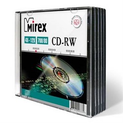 Диск CD-RW Mirex 700 Mb, 12х, Slim Case (5), цена за 1 шт.     202325 - фото 6761