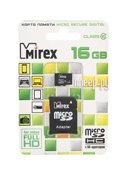Флеш карта microSD 16GB Mirex microSDHC Class 10 (SD адаптер)     13613-AD10SD16 - фото 9719