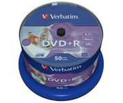Диск DVD+R Verbatim 4.7 Gb, 16x, Cake Box (50), Printable     43512