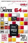 Флеш карта microSD 64GB Mirex microSDXC Class 10 UHS-I (SD адаптер)     13613-AD10SD64